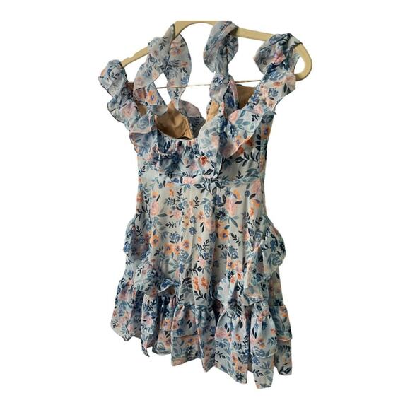 Lovers + Friends Jojo Mini Dress Ruffle Shoulder Cut Out Dainty Meadow Floral XS - Picture 10 of 11